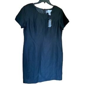Adolfo Studio NWT Women's  Black Size 12 Linen/Rayon Lined Short Sleeve Dress